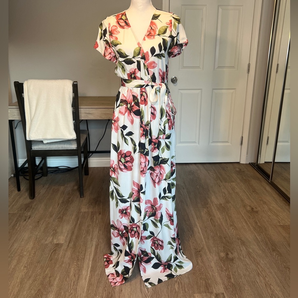 Reference White Floral Maxi Wrap Dress - Pink and Green, Size XS